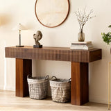 ZYBT 56" Fluted Console Table, Boho Vanity Desk Wooden Narrow Sofa Table Behind The Couch, Farmhouse Entryway Table for Entrance, Hallway,Living Room,Bedroom, Home Office,Brown ZYBT