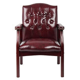 Oakestry Ivy League Executive Guest Chair in Burgundy Vinyl Wood Frame Office Visitor Chair with Mahogany Finish Comfortable Reception Seating for Office Lobby or Waiting Room Oakestry