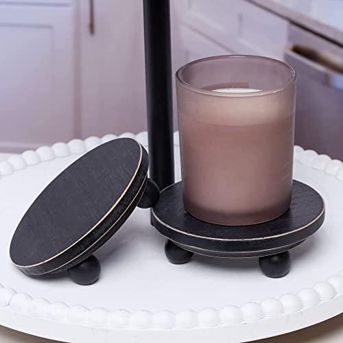 Defined Deco Mini risers for display,Wood Risers for Decor,Small 5”Round Wooden Riser, Farmhouse Wood Riser, Rustic Pedestal Display Stand,Display Risers for Tiered Tray Decor(Set of 2,Black) DD DEFINED DECO
