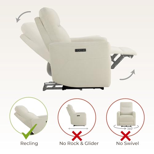 CHITA Power Recliner Chair for Adults, Electric Zero Clearance Wall Hugger Recliner for Small Spaces, Modern Living Room and RV Recliner Chair with Adjustable Power Headrest & Charging Ports, Cream