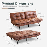 AMICLIBER Futon Sofa Bed Convertible Couch, Brown Faux Leather Sofa Bed with Memory Foam, Adjustable Backrest & Armrests, Multifunctional Small Loveseat Sleeper Sofa for Living Room, Apartment, Office AMICLIBER