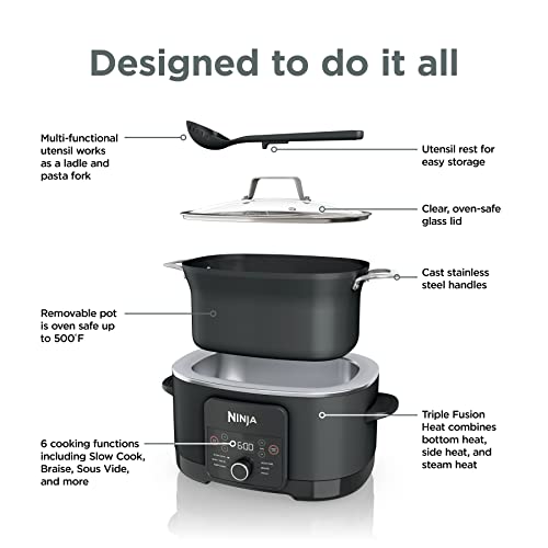 Ninja MC1010 Foodi PossibleCooker PLUS - Sous Vide & Proof 6-in-1 Multi-Cooker, with 8.5 Quarts, Slow Cooker, Dutch Oven & More, Glass Lid & Integrated Spoon, Nonstick, Oven Safe Pot to 500°F, Black Ninja