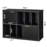 LEYAOYAO Large Record Player Stand with Vinyl Storage Up to 450 Albums, Wood Fluted Boho Record Storage Accent Cabinet, Modern Stereo Media Cabinets, Wide Turntable Stand for Living Room, Black Oak LEYAOYAO