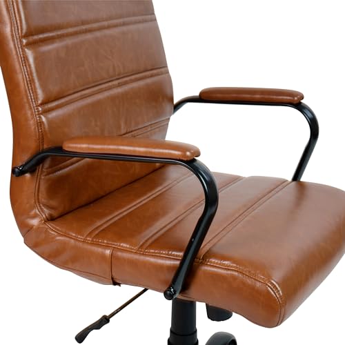 Flash Furniture Whitney Mid-Back Desk Chair - Brown LeatherSoft Executive Swivel Office Chair with Black Frame - Swivel Arm Chair Flash Furniture