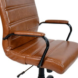 Flash Furniture Whitney Mid-Back Desk Chair - Brown LeatherSoft Executive Swivel Office Chair with Black Frame - Swivel Arm Chair Flash Furniture