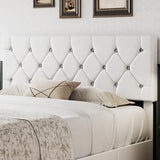 VECELO Queen Size Bed Frame with 3 Storage Drawers, Leather Upholstered with Diamond Tufted Headboard, Solid Wood Slat Support & Steel Framework, PU & White VECELO