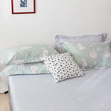 BlueBlue Rabbit Kids Duvet Cover Set, 100% Cotton Bedding for Boys Girls Teens Single Bed, Cartoon White Rabbit Flower Pattern Print on Light Green, 1 Comforter Cover 2 Pillowcase (Twin, Cute Rabbit) BlueBlue