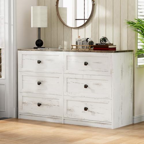 Gurexl 3-in-1 Vanity Desk with Flip Top Mirror and Lights, Makeup Dressing Table with Gun Drawer and Charging Station, Bedroom Dresser Vanity with Chair and Hidden Storage (Antique White) Gurexl