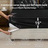 BEDELITE Satin Comforter Set Queen Size, 7 Pieces Luxury Pintuck Bed in A Bag with Comforter, Flat Sheet, Fitted Sheet, Pillowcases, Shams, Soft Cozy Similar to Silk Bed Set for All Seasons (Black) BEDELITE