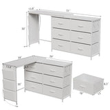 Simoretus Modern Corner Vanity Desk with 6 Fabric Drawers Power Outlet Side Pocket L Shaped Drawers Makeup Desk Dressing Table for Girls Women Bedroom (White) Simoretus
