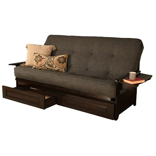 Kodiak Furniture Phoenix Queen Espresso Wood Storage Futon-Charcoal Mattress Kodiak Furniture