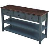 Vintage Console Table Modern Solid Wood Frame Sofa Table with 2 Tier Open Shelves and Top Storage Drawers Entryway Table for Living Room, Hallway, Front Hall, Stairs Area, Easy Assembly Knocbel