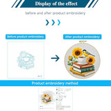Zhenqing Sunflower Bird & Books Embroidery Kit for Beginners - Complete Set with Pre-Printed 29x29cm Cotton Fabric, Hoop, Threads & Tools(C0112)