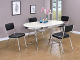 Coaster Home Furnishings Retro 1950s Soda Fountain Diner 5-Piece Dining Room Set Oval Table White Laminate Top Black Faux Leather Upholstered Dining Side Chairs Sturdy Steel Chrome Base 2065-S5 Coaster Fine Furniture