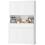 FACBOTALL 74" Pantry Cabinet, Tall Kitchen Pantry Cabinet with 6 Doors and 2 Drawers, Kitchen Hutch with Wide Countertop, Modern Kitchens Cupboard with Adjustable Shelves and Charge Holes, White FACBOTALL