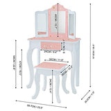 Teamson Kids Princess Gisele Twinkle Star Print 2-Piece Kids Wooden Play Vanity Set with Vanity Table, Tri-Fold Mirror, Storage Drawer, and Matching Teamson Kids