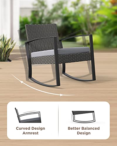 Aiho 3 Pieces Patio Furniture Set, Outdoor Wicker Furniture Set, Modern Rattan Rocking Chair Set with Coffee Table for Yard, Balcony, Poolside, Porch, Grey Aiho