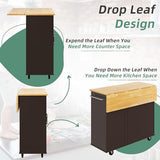Shintenchi Rolling Kitchen Island Cart with Folding Drop Leaf Breakfast Bar, Portable Trolley Island with Large Storage Cabinet, Shelf and Drawer, Brown Shintenchi