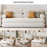 homary Velvet Futon Sofa Bed, 81" Convertible Sleeper Couch with Detachable Bolster Pillows, Stainless Steel Legs, Modern 3-Seater Sofa for Living Room, Apartment & Small Spaces (White) homary
