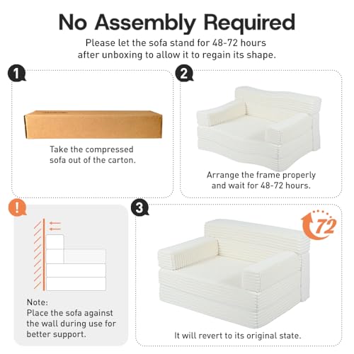 YEPDIN Folding Sofa Bed,Convertible Sofa Bed with Armrest Foldable Sleeper Chair, Portable Folding 4-in-1 Floor Sofa with Convertible Lounge Chair for Living Room,Bedroom,Washable Cover,White Single YEPDIN