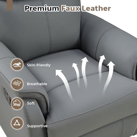 HAOMARKETS Swivel Rocker Recliner Chair, Manual Faux Leather Glider Rocking Recliners for Adults, 360° Swivel Nursery Reclining Sofa with Padded Backrest for Living Room, Grey HAOMARKETS