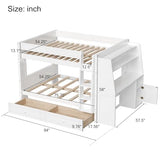 LUMISOL Full Over Full Bunk Bed with Desk and Bookshelves, Solid Wood Bunk Bed with Drawers for Kids Teens Adults, Safety Guardrail, Space-Saving Wooden Bunk Beds with Storage, White LUMISOL