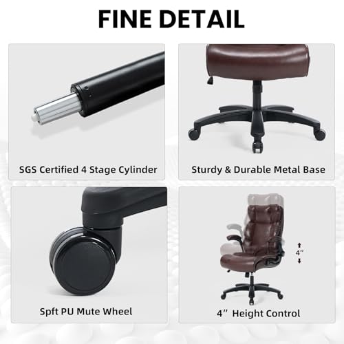 Ergonomic Office Chair Big and Tall Wide Seat Executive Chair 90-120°High-Back Reclining Gaming Chair Lumbar Support Leather Computer Chair Thickened Armrest Desk Chair for Home Office VOONMIU