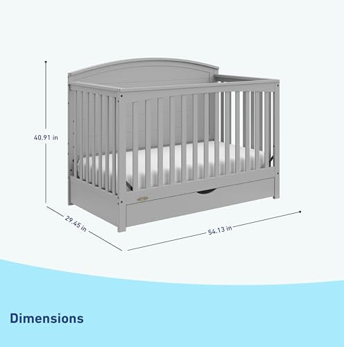Graco Bellwood 5-in-1 Convertible Crib with Drawer (Pebble Gray) - GREENGUARD Gold Certified, Full-Size Storage Drawer, Converts to Toddler Bed and Full-Size Bed STORK CRAFT
