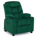 MCombo Big Kids Recliner for Ages 3+, Child Reclining Chair, Toddlers Recliner Sofa with Cup Holders (Velvet, Green)