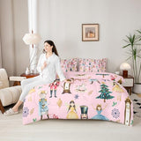 Erosebridal Pink Christmas Twin Size Comforter Set with Sheets Kids Nutcracker 7-Piece Bedding Set Carousel Soldier Bed in a Bag Ballet Girl Xmas Tree Bed Quilt Sets for Boy Girl Teen Adult Erosebridal