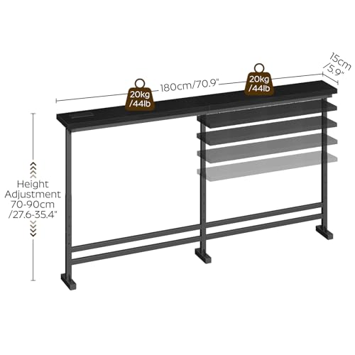 YATINEY 70.9" Console Table with Adjustable Height (27.6"-35.4") and Power Outlet, Skinny Behind Couch Table, Narrow Long Sofa Table for Living Room, Hallway, Entryway, Black CT08UBB YATINEY