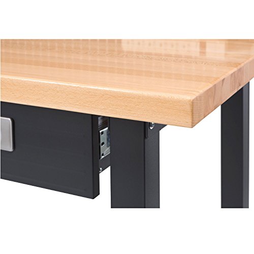 Lighted Hardwood Top Workbench Dark Grey cushioned lined storage drawers Seville Classics