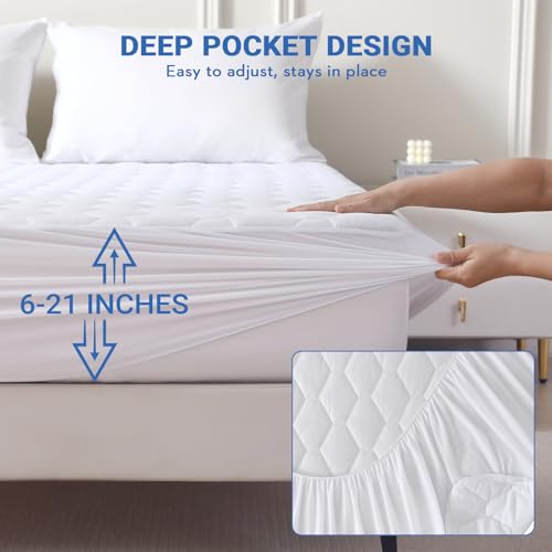 MUXHOMO Full Size Mattress Protector, 100% Waterproof Quilted Full Mattress Cover, Noiseless Soft & Cooling Mattress Pad, Deep Pocket 6"-21", White MUXHOMO