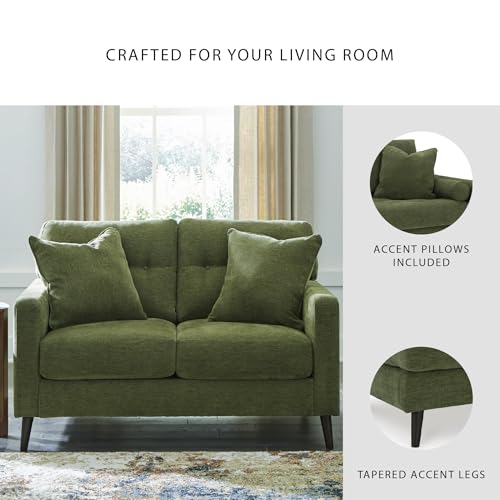 Signature Design by Ashley Bixler Mid-Century Modern Tufted Loveseat with 2 Toss Pillows, Green Signature Design by Ashley
