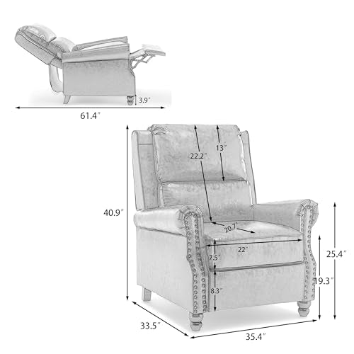Pushback Recliner Chair, Faux Leather Wingback Recliner Chair, Upholstered Armchair Push Back Recliner with Wood Legs, Rivet Trim Single Sofa Accent Chair for Living Room, Bedroom, Navy