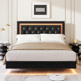 Garvee Floating Bed Frame Queen Size with Smart Led Lights, Upholstered Platform Bed with Diamond Headboard, Solid Wood Slats Support, No Box Spring Needed, Noise-Free, Easy Assembly, Black Garvee