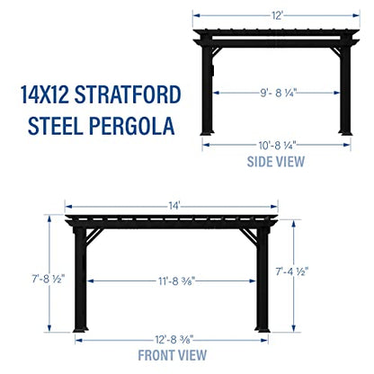 Backyard Discovery 14x12 Stratford All Season Galvanized Steel Pergola, Black, Sail Shade Soft Canopy, Rust Resistant, Support Winds Up to 100MPH, Patio, Deck, Backyard, Garden