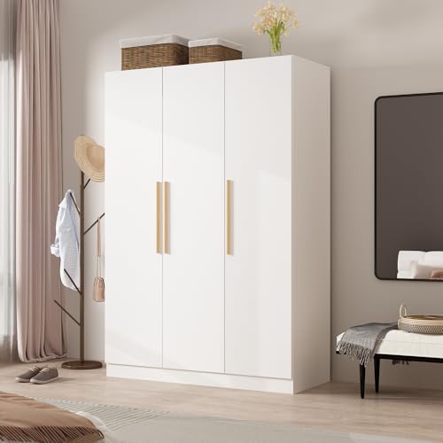 MOUMON Armoire Wardrobe with 3 Doors and Shelves, Armoire Wardrobe Closet with Hanging Rod, Armoire Closet for Bedroom White (47.2”W x 18.9”D x 70”H) - WoodArtSupply