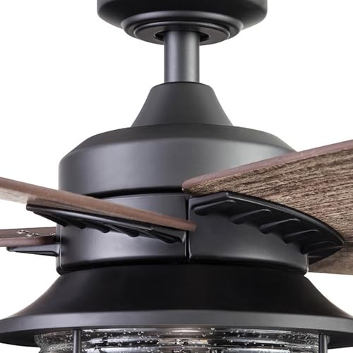 Honeywell Ceiling Fans Foxhaven Farmhouse 52 Inch Ceiling Fan with Light, Outdoor Fan/Indoor Dual-Mount LED Ceiling Fan, 5 Blades, Gray Cedar and Walnut Blade Finish Options, Matte Black (51631-01) Honeywell Ceiling Fans