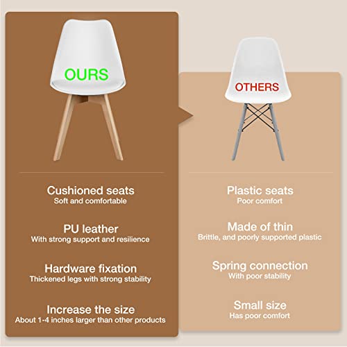 OLIXIS Set of 4 Dining Kitchen Mid-Century Modern Chairs with Wood Legs and PU Leather Cushion for Living Room Bedroom Outdoor Lounge, White OLIXIS