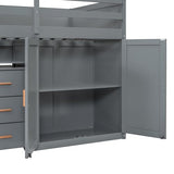 YOPTO Twin Size Bunk Bed with Trundle,Wardrobe,Desk,2 Cabinets and 5 Drawers,Multifunctional Wood Bed Frame W/Integrated Ladder,Safety Guardrails & Slats Support,Easy Assembly,for Kids,Teens,Gray YOPTO