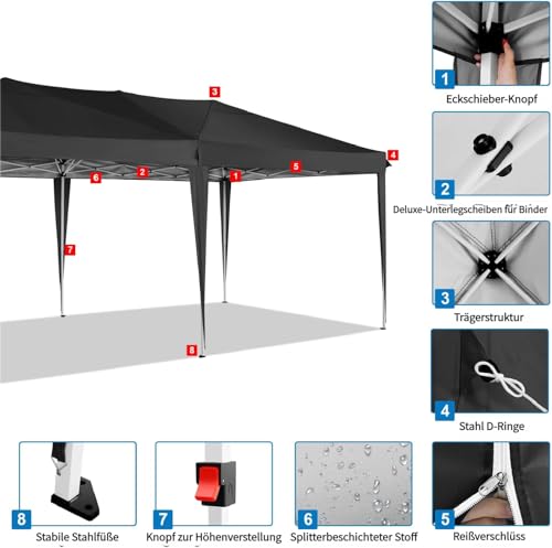 COBIZI Canopy 10x20 Pop Up Canopy Tent with 6 Sidewalls Party Tents for Parties Weddings Backyard Waterproof Outdoor Commercial Event Tent with Stakes, Ropes, Black COBIZI