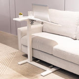 yaaqoo Adjustable Overbed Bedside Table with Hidden Wheels, Pneumatic Tilt Board Rolling Laptop Standing Desk Cart, Mobile Over Bed Sofa Chair Side End Tables, Walnut (White) yaaqoo