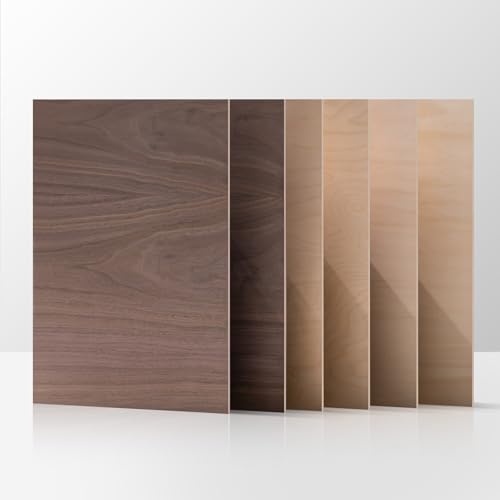 Rowood 6 Pack Plywood 1/8,2 Pack Walnut+2 Pack Basswood+Double Pack Birch,12x16.5x1/8inch,Thin 3mm Unfinished Plywood for Laser Cutting & Engraving,DIY Adult Craft Kits for Models Drawing,Wood Burning rowood