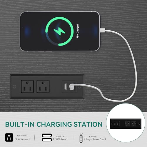 YITAHOME Dog Crate Furniture with Dual USB Charger, Wooden Dog Kennel End Table with Cushion Tray, Drawer for Small Dogs Under 25 lbs Indoor Use, Black YITAHOME