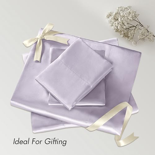 Madison Park Satin Sheets Twin Size, Luxurious Silky Bed Sheets, Elastic 14" Pocket fits up to 16" Mattress, Wrinkle-Free, Soft Satin Bed Sheet Set, Lilac 4 Piece Madison Park