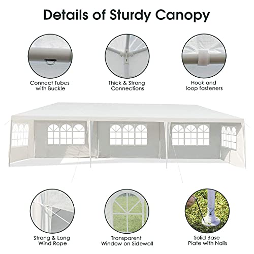 Tangkula 10' x 30' Party Tent, Portable Outdoor Tent with 5 Removable Sidewalls, and Connection Stakes, Ropes, Suitable for BBQ, Beach, Garden and Outdoor Events, Wedding Tent, White Tangkula