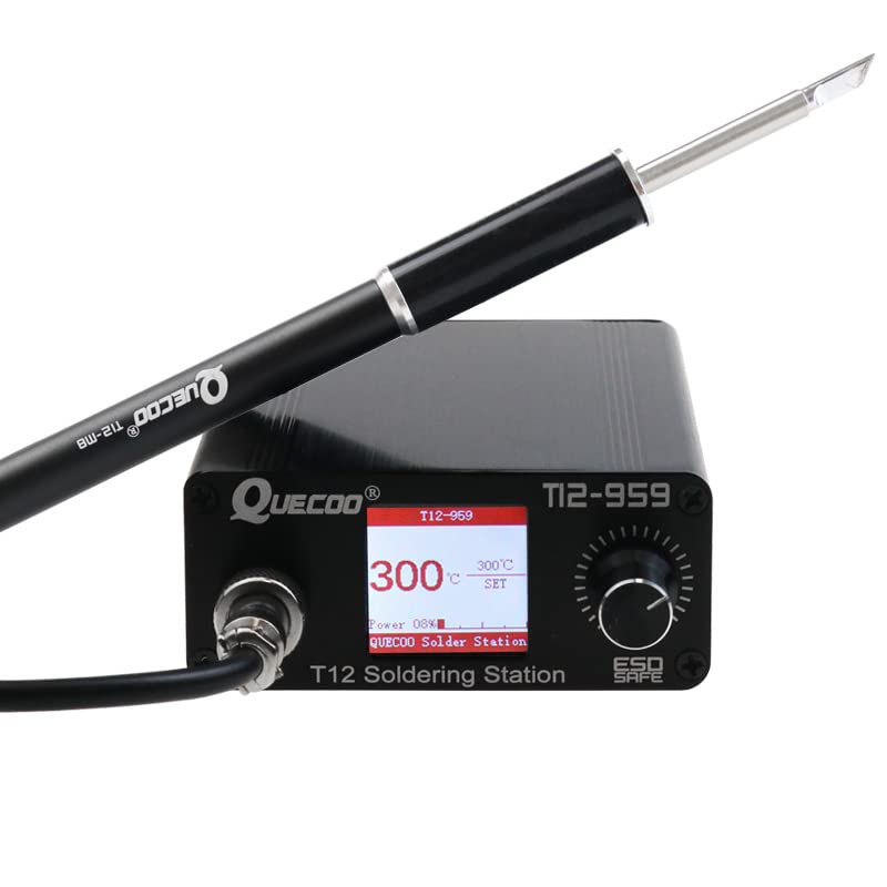 QUECOO T12-959 Soldering Iron Station Kit, LCD Screen with T12 Soldering Iron Tips, Heating up Fast, Automatic Standby-Automatically Wake up, for Electronic Repairing, With K tip (SET1) QUECOO