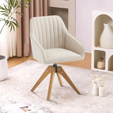 Furniliving 36.8'' Mid Century Modern Swivel Accent Chair for Living Room, Wood Desk Chair with Arms Mid Back Arm Chairs Upholstered Home Office Chair No Wheels for Home Office/Bedroom, Beige Furniliving