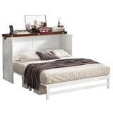 DaiNNCN Cabinet Murphy Bed with Storage Drawer and Charging Station,Cube Foldable Platform Bed,Space-Saving for Living Room,No Box Spring Needed,Queen Size,White+Walnut DaiNNCN